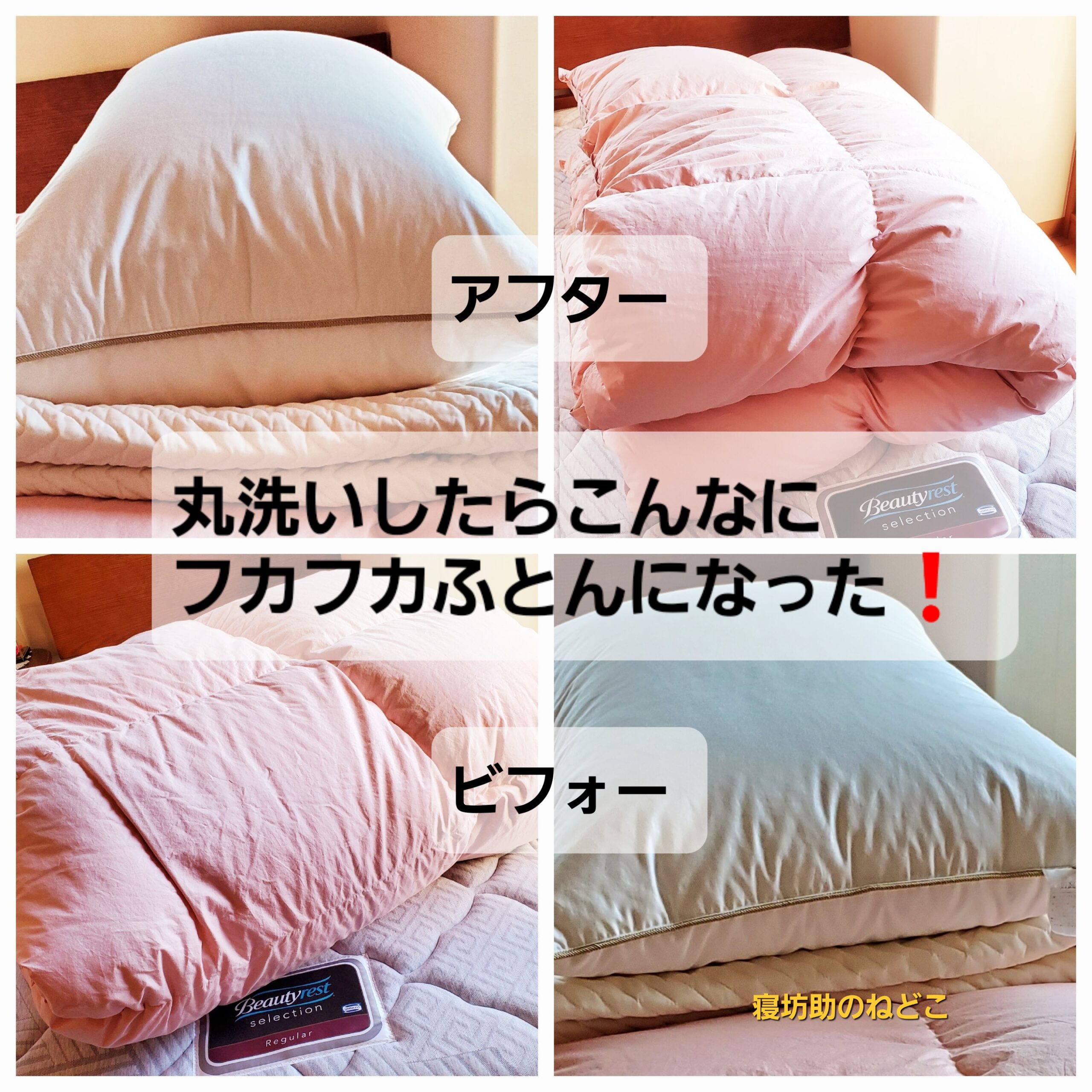 羽毛布団丸洗いクリーニングのビフォーアフター